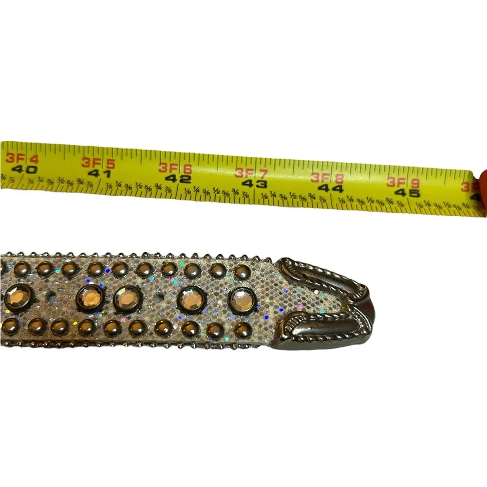 Y2K Silver Rhinestone Western Belt Millennial Diva 2000s Low Rise Glam McBling S